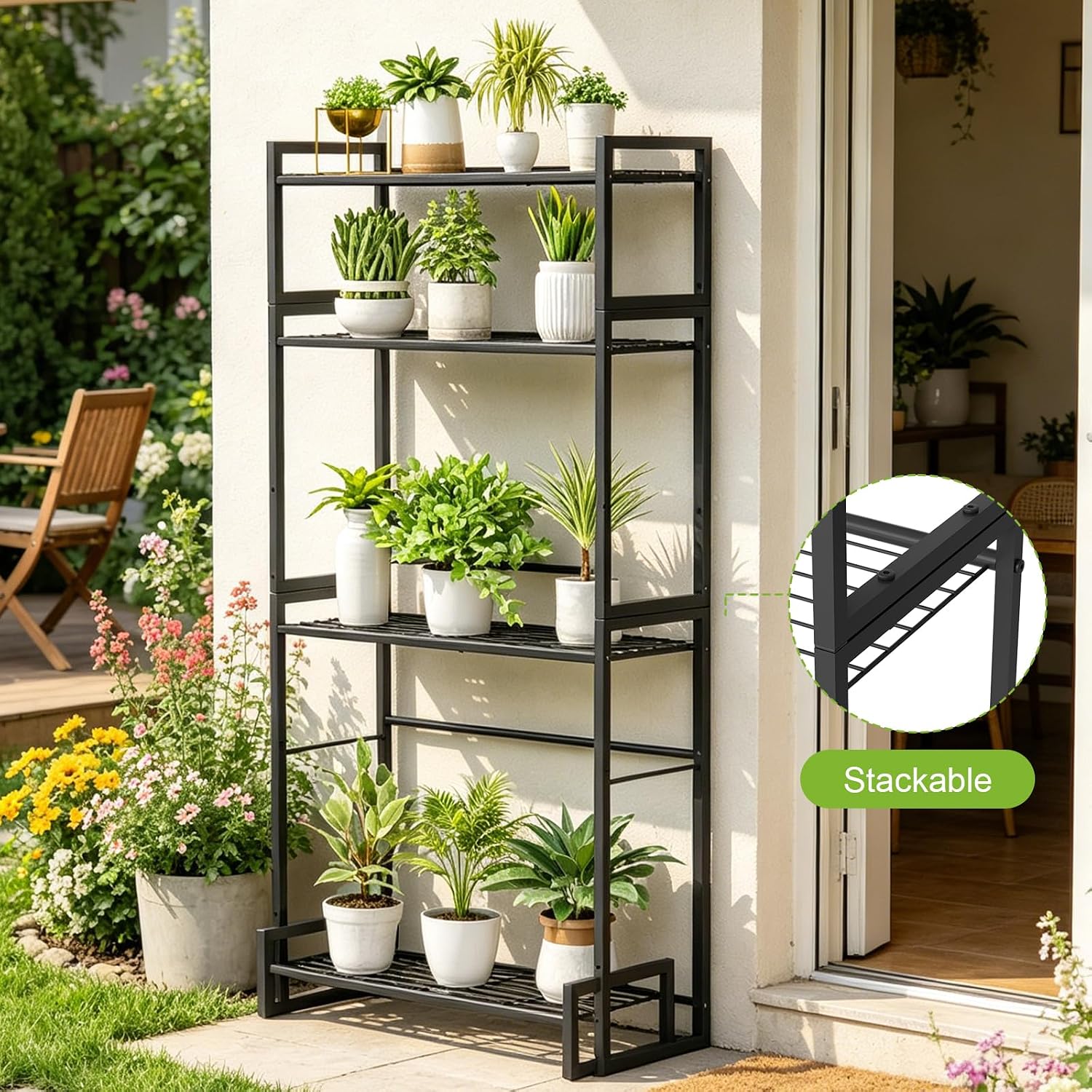 VyGrow Plant Stand, 4 Tier Widened Stackable Tiered Plant Stand, Upgraded Scalable Heavy Duty Tall Plant Shelf for
