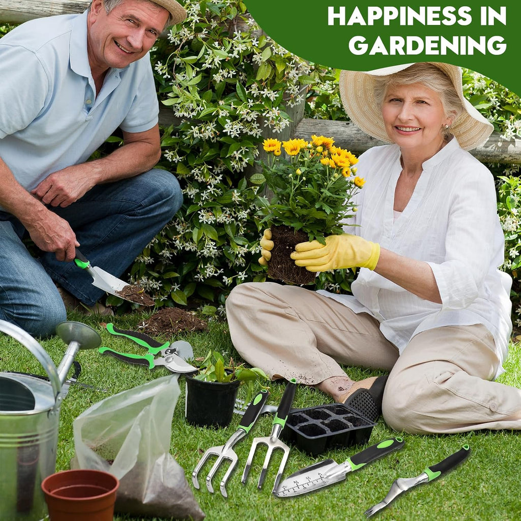 Heavy Duty Gardening Set, Featuring 9 Piece Durable Tools with Comfortable Non Slip Ergonomic Rubber Grips and A Large