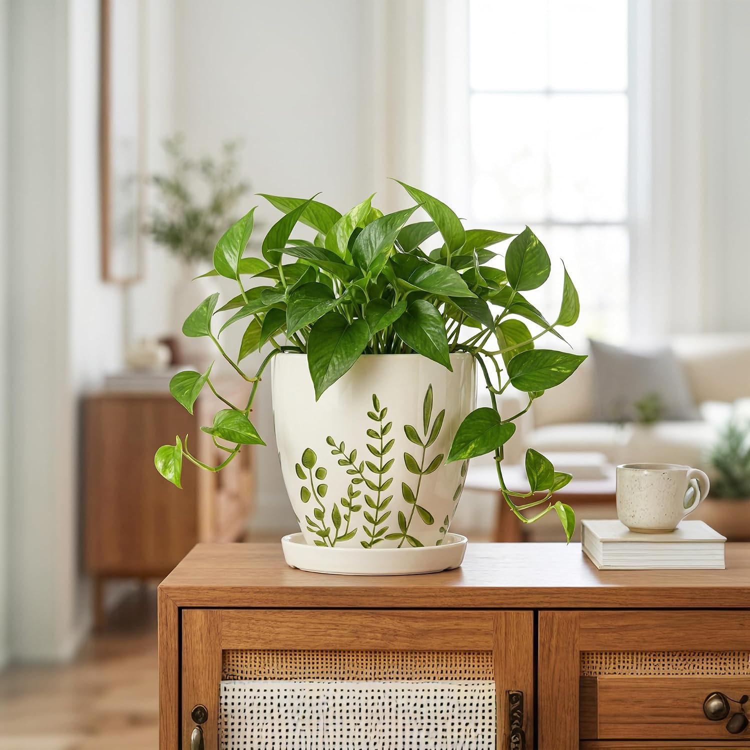 Ceramic Pots for Plants - 6 Inch Plant Pot for Indoor Outdoor Plants, Ceramic Planter with Drainage Hole and Saucer