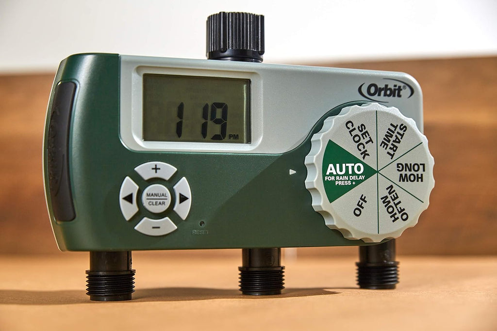 Orbit Programmable Digital Hose Watering Timer - 3 Outlet - Battery Powered - with LCD Screen - Built-in Rain Delay