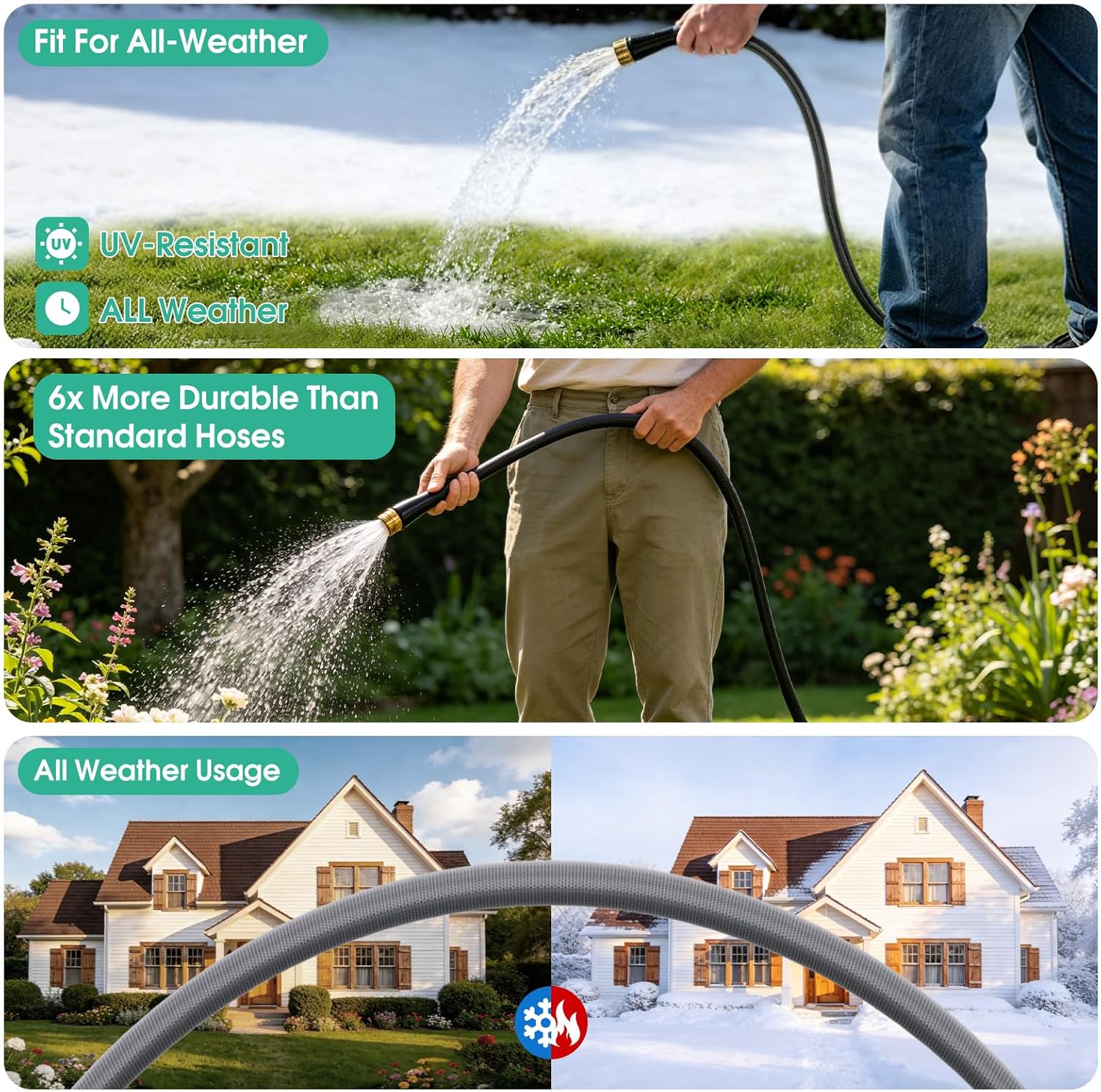 Garden Hose 50 FT, Non-Expanding Water Hose, Kink-Free, Burst-Resistant | Flexible & Lightweight. High-Pressure