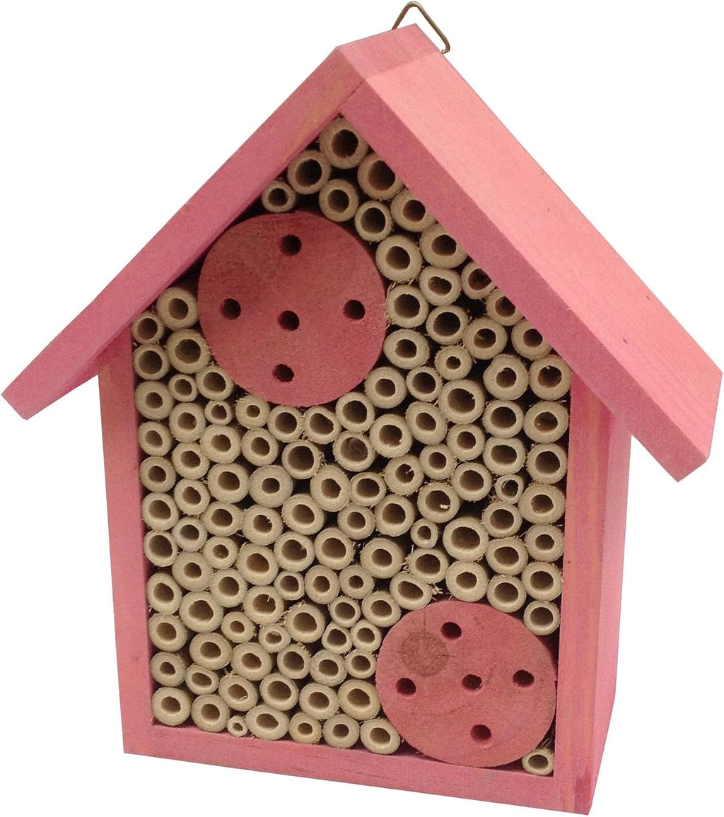 Cestari Mason Bee House Bamboo Tube Solitary Bee Hotel – 75 FSC‑Wood & Bamboo Tubes, 8 × 7.5 × 5 in, Rose Pink