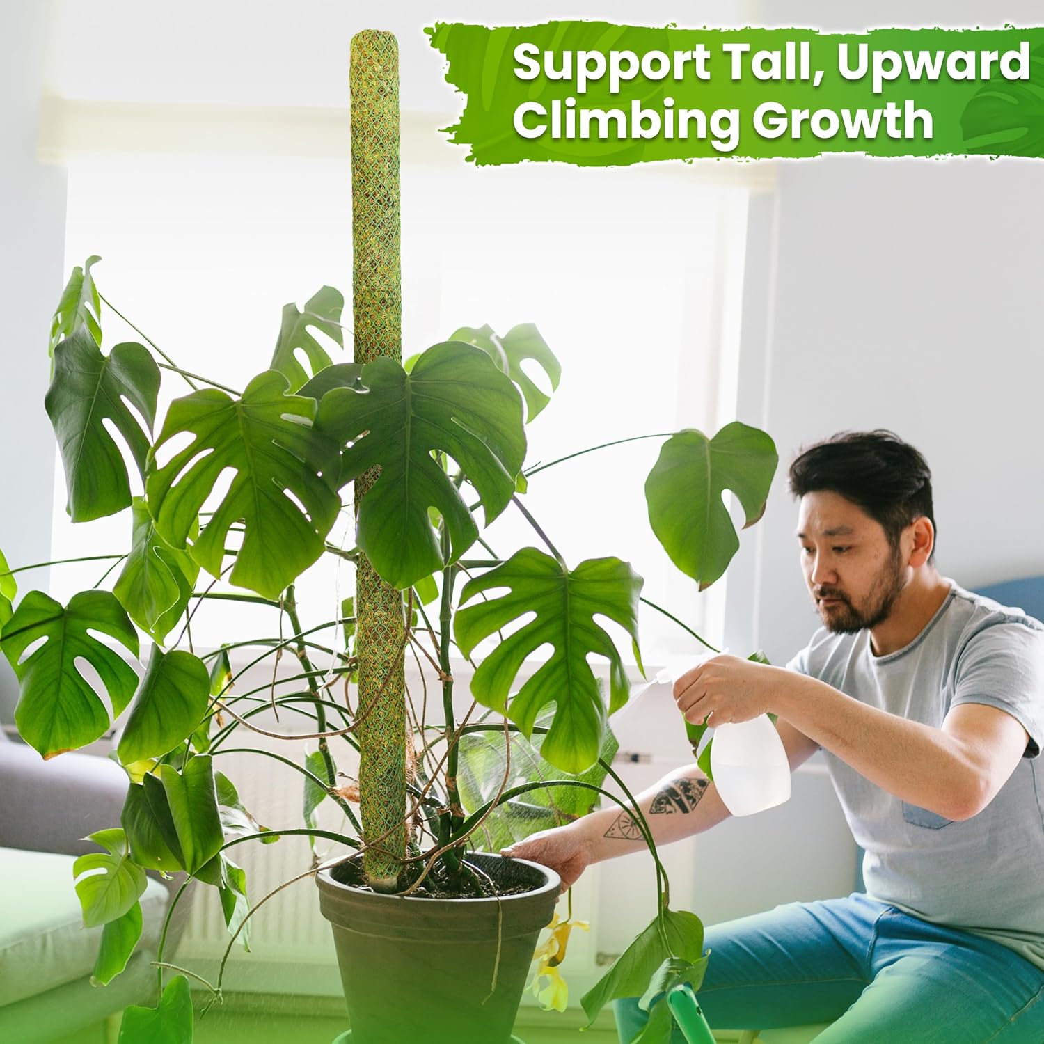 59" Large Green Mesh Moss Pole Monstera Plant Support, (1pc., 59'') | Rigid Stakes for Indoor Plants with Real Forest