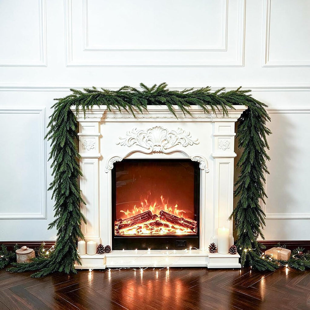 9 Ft Christmas Cedar Garland, Real Touch Soft Greenery Mantel Decor