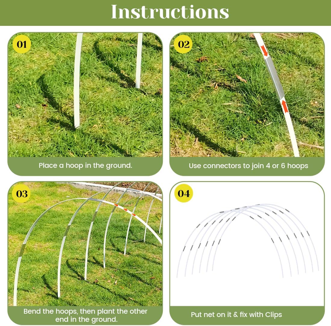 Garden Hoops 120pcs, Sunwuk Greenhouse Hoops for 2.5-5.5ft Wide Raised Bed, 24 Sets of 7.2ft Long Super Bendable