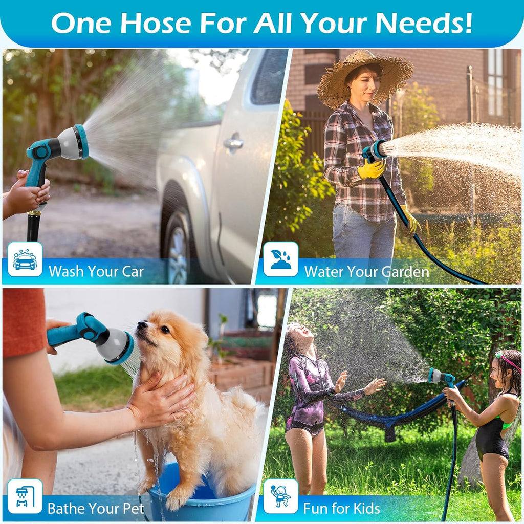 100FT Non-Expandable Garden Hose, Flexible Water Hose with Spray Nozzle, Kink-Resistant, Leakproof 3/4" Brass