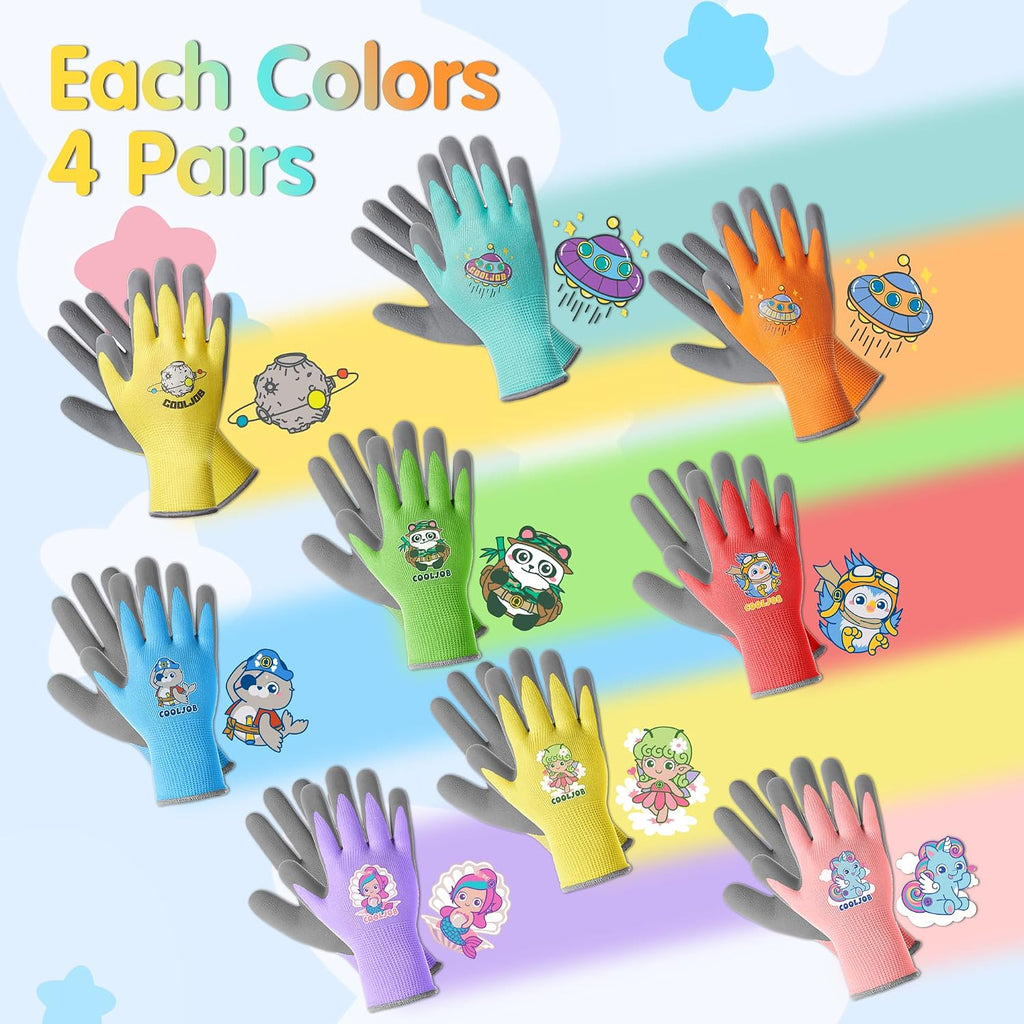 COOLJOB 36 Pairs Kids Gardening Gloves for Little Kid Age 9-12, Toddler Boys Girls Grippy Rubber Coated Children Work
