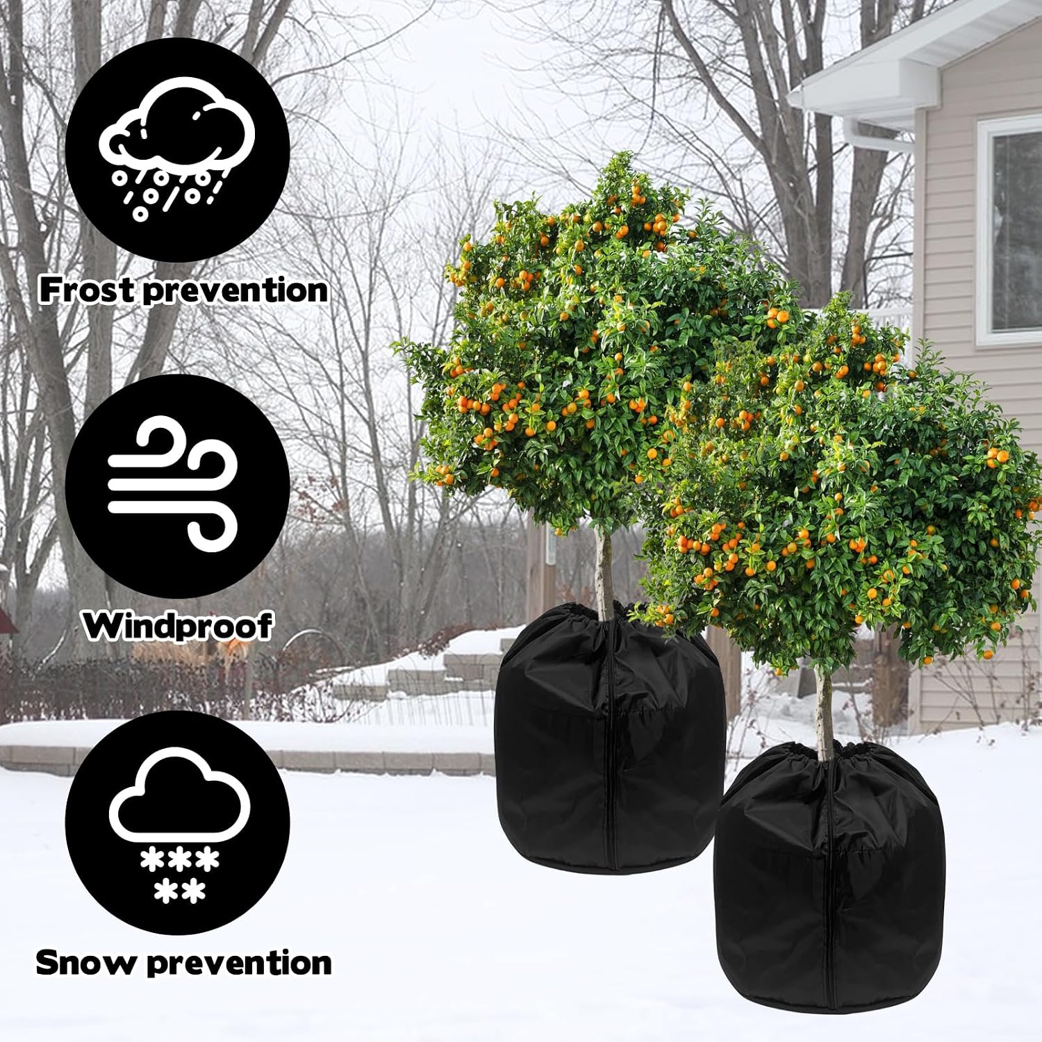 4 Pack Plant Winter Protection Pot with Drawstring and Zipper,17.7" x19.7"Plant Pot Covers,Flower Pot Protection