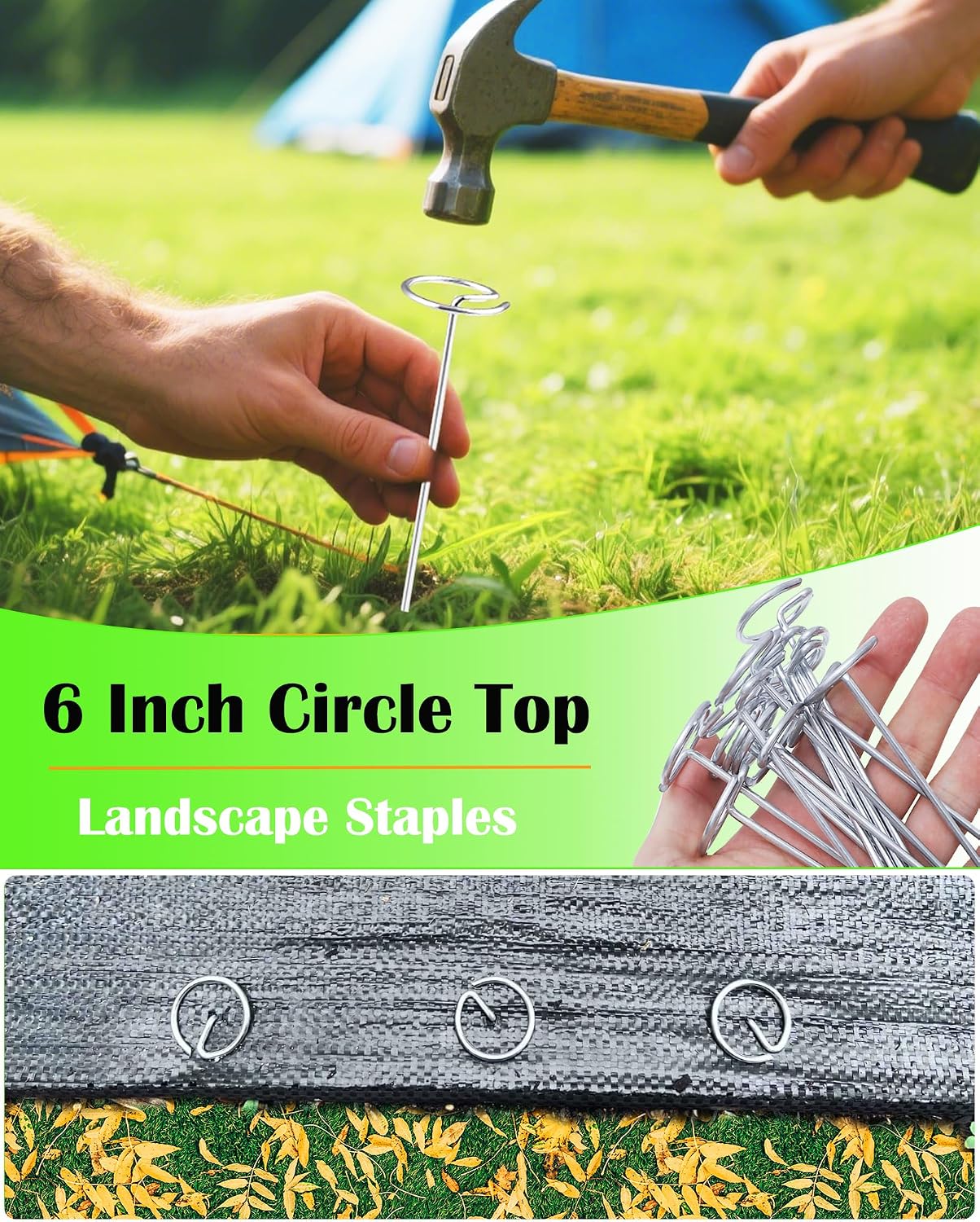 130Pcs Landscape Fabric Pins, Galvanized Circle Top Landscape Fabric Stakes | Not Easy to Bend 6-Inch Garden Staples