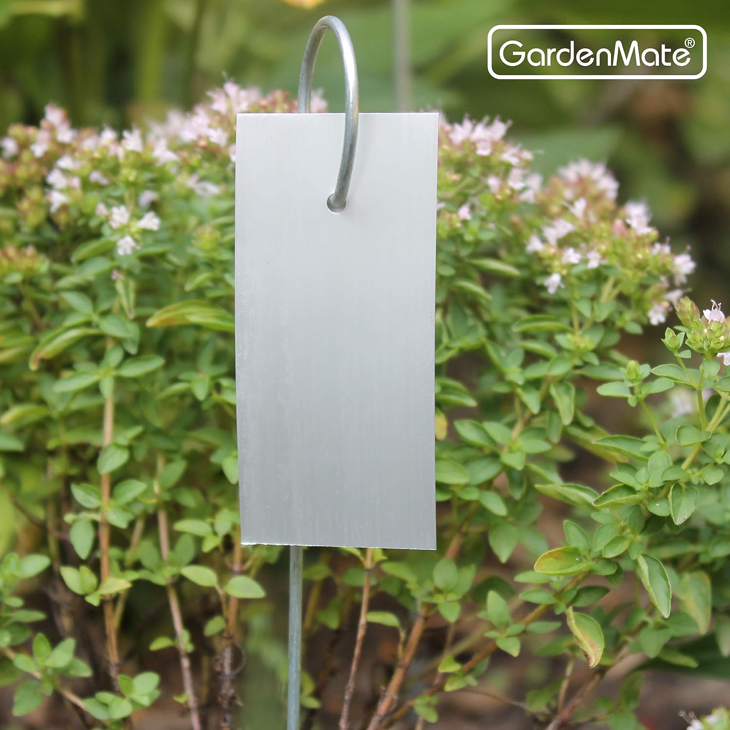 GardenMate 25-Pack Weatherproof Hook Metal Plant Labels Hanging on a Metal Rod, Height 10", Label Area 3'' x 1 3/8''