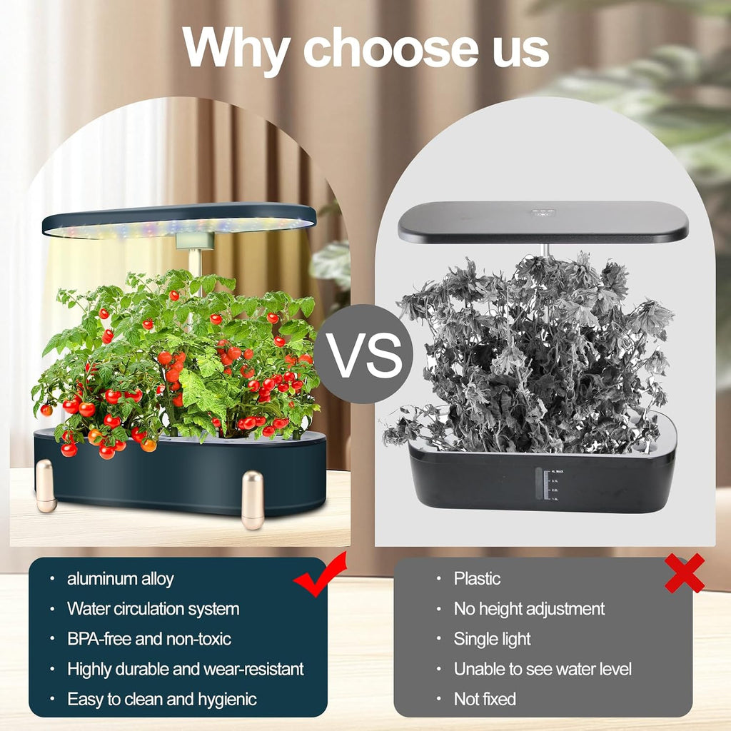 Hydroponics Growing System Indoor Garden:12 Pods Plant Kit Aeroponic Herb Vegetable Growth Lamp Countertop with LED