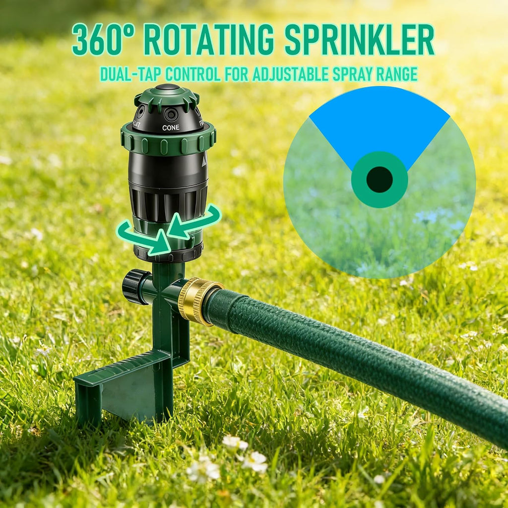 LIULO TOOL 2-Pack Gear Drive Sprinklers for Yard, 360 Degree Garden Water Sprinkler Head on Spike Base with 3/4 Inch