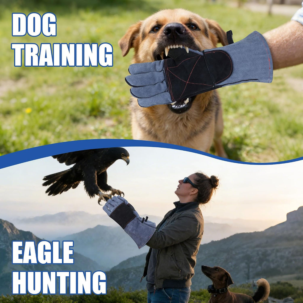 IC ICLOVER Animal Handling Gloves, Snake Bite Proof Gloves, Double Leather | Cat, Dog Training, Bird, Falconry, Snake