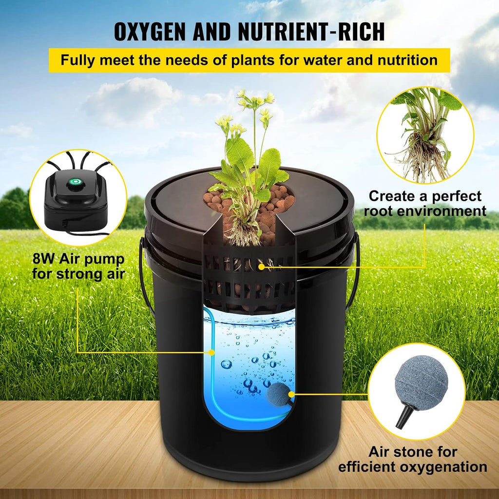VEVOR DWC Hydroponic System, 5 Gallon 4 Buckets, Deep Water Culture Growing Bucket, Hydroponics Grow Kit with Pump, Air