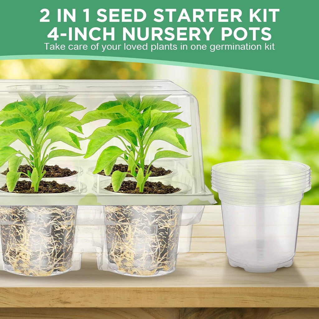 Vesici 10 Pack Seed Starter Tray Kit Seedling Starter Trays with 60 Pcs 4 Inch Nursery Pots and Humidity Dome (60
