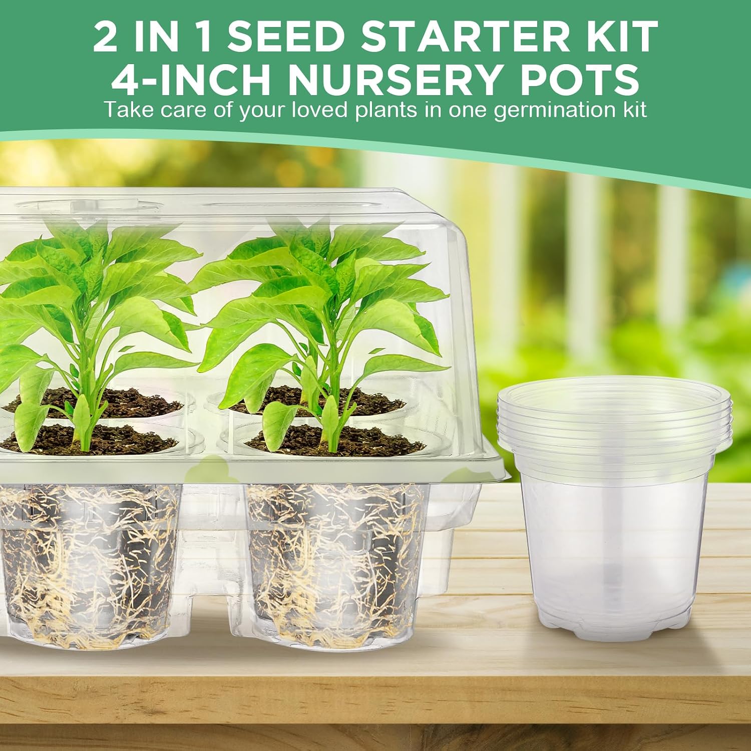 Vesici 10 Pack Seed Starter Tray Kit Seedling Starter Trays with 60 Pcs 4 Inch Nursery Pots and Humidity Dome (60