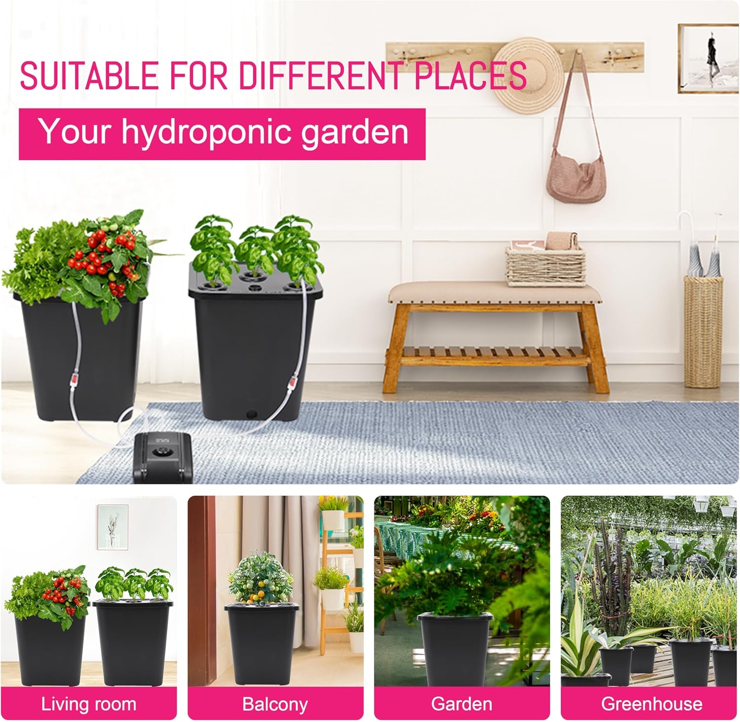 DWC 2 Hydroponic Buckets Kit for Plants, Hydroponics Growing System for Herbs/Tomato/Vegetables, DWC System with Air