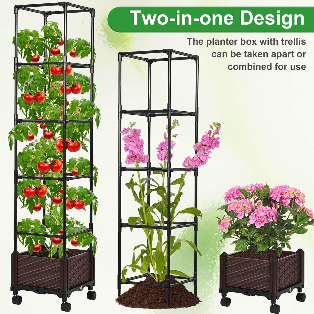 Lezmarket Self Watering Tomato Planter with Trellis for Patio, 55.9" Raised Garden Bed Planter Pot with Trellis, Plant