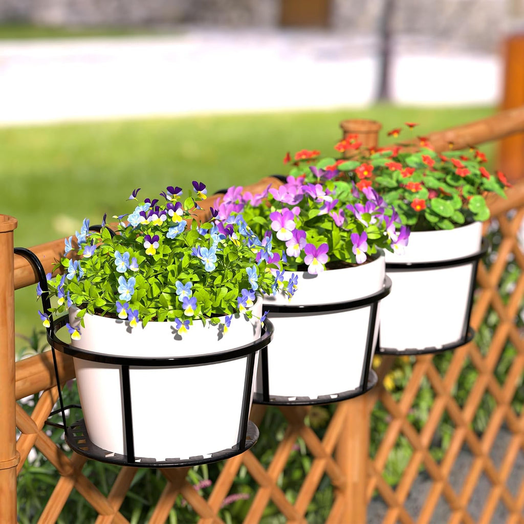 Iron Hanging Plant Holder Over The Rail Metal Fence Planters, Hanging Bucket Flower Pot Holder for Patio Balcony