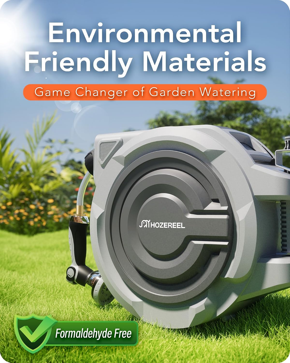 5/8" x 72 FT Retractable Garden Hose Reel | UV Resistant Automatic Slow Self Retract Hose Reel, 180°Swivel Wall Mount