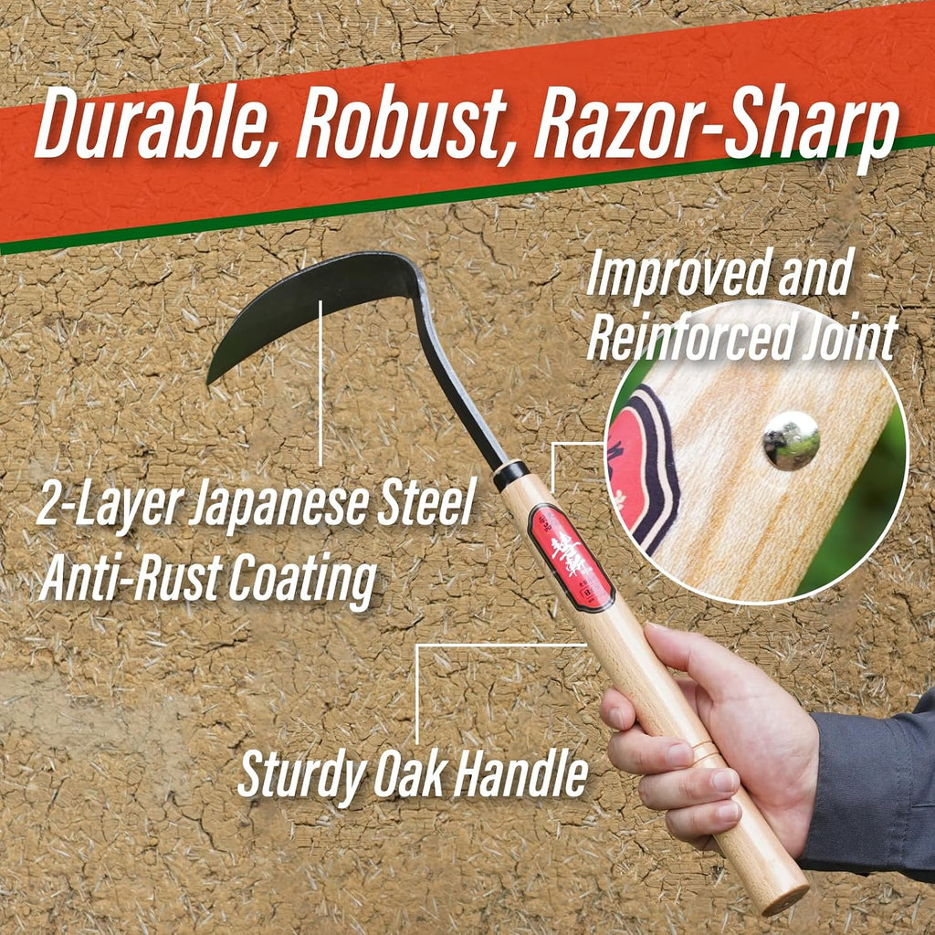 SUIZAN Nejiri Kama 2-in-1 Weeding Sickle 15.8" – Japanese Weed Puller Tool | Professional Weeder Remover Gardening