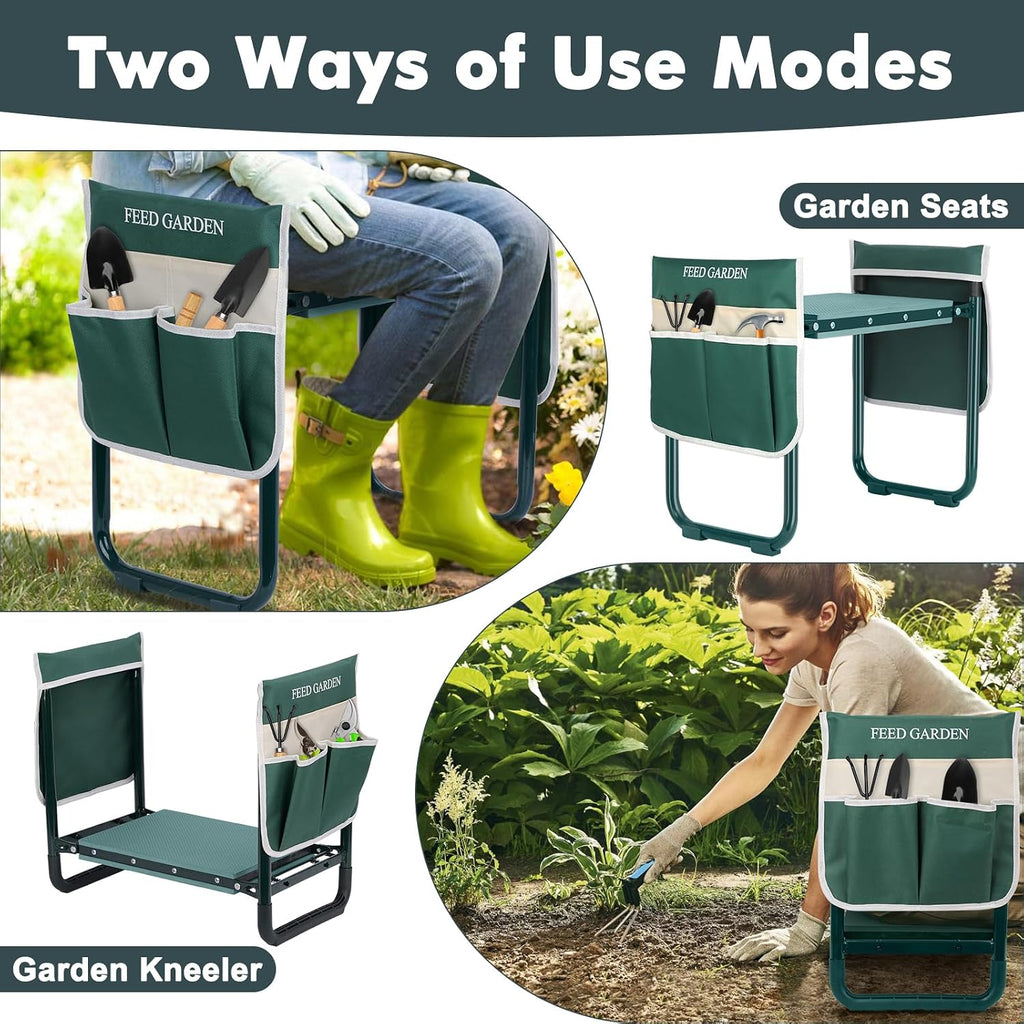 Garden Kneeler and Seat, Upgraded Foldable Gardening Stool with 10.23" Wide Kneeling Pad, Heavy Duty Gardening Bench