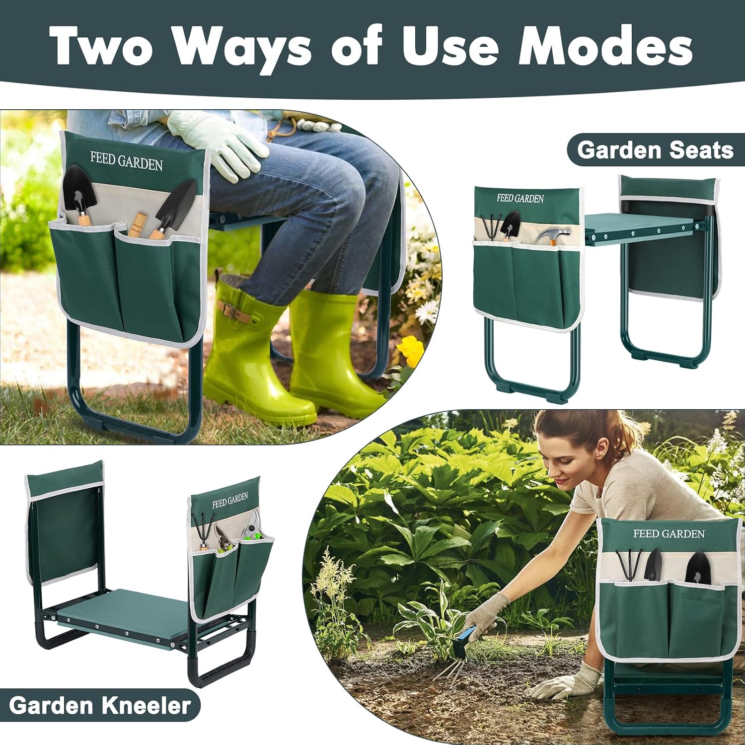 Garden Kneeler and Seat, Upgraded Foldable Gardening Stool with 10.23" Wide Kneeling Pad, Heavy Duty Gardening Bench