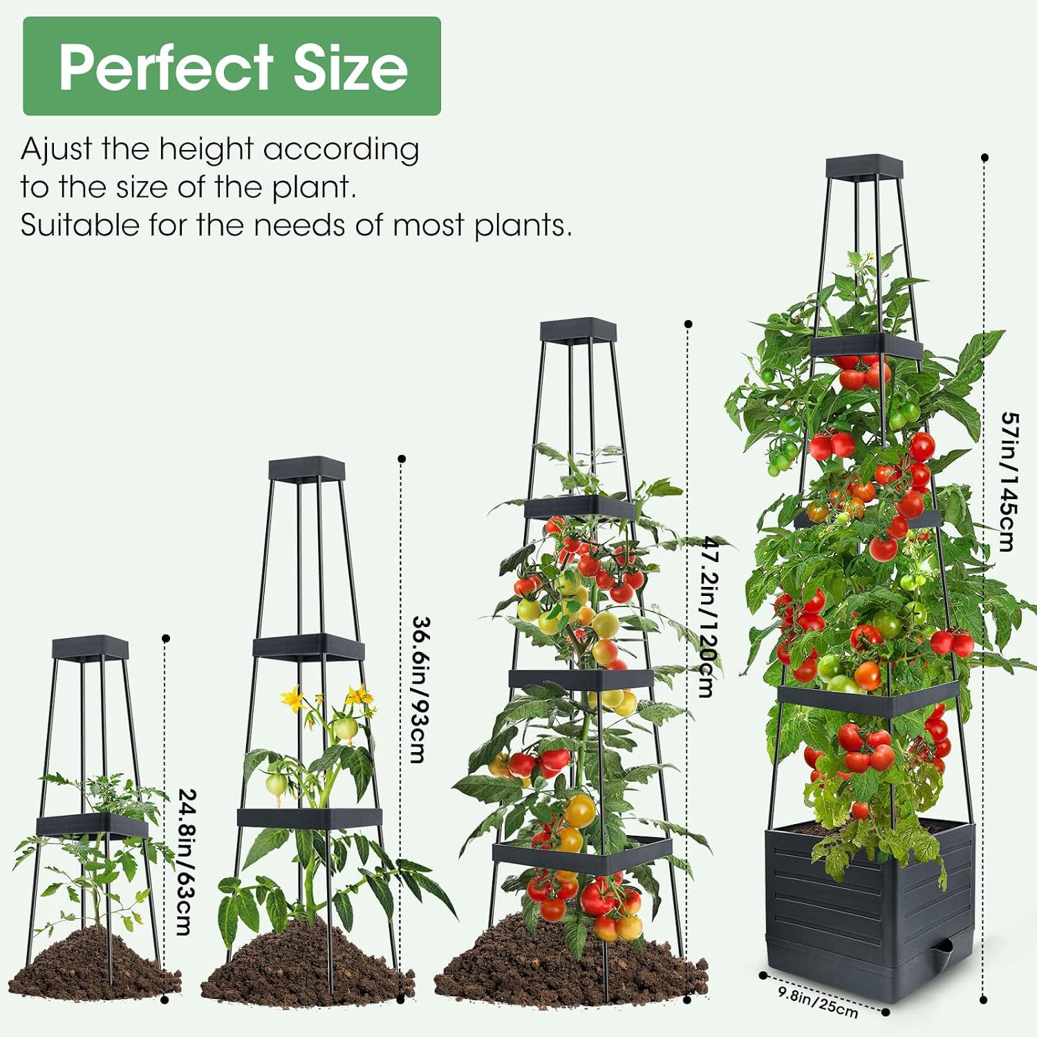MQUPIN Tomato Planter Box with Trellis for Garden, 57 Inch Self-Watering Raised Garden Bed, Patio Tomato Cage for