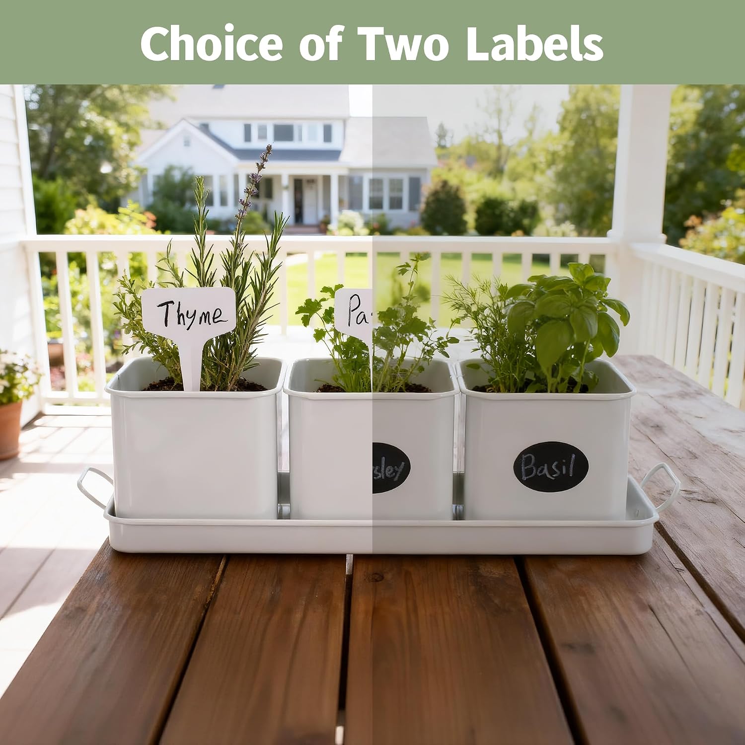 Indoor Herb Garden, Herb Planter Set with Handled Tray, 3 Iron Indoor Plant Pots with Drainage Holes, Windowsill