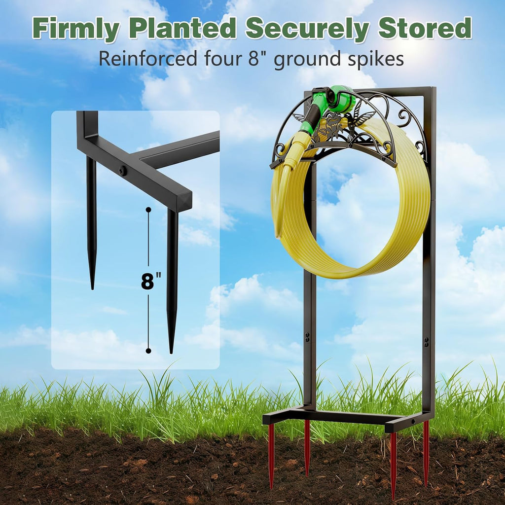 Garden Hose Holder - Upgraded Electrophoretic Coating Anti-Rust Graden Hose Storage Rack with Hummingbird Pattern Holds