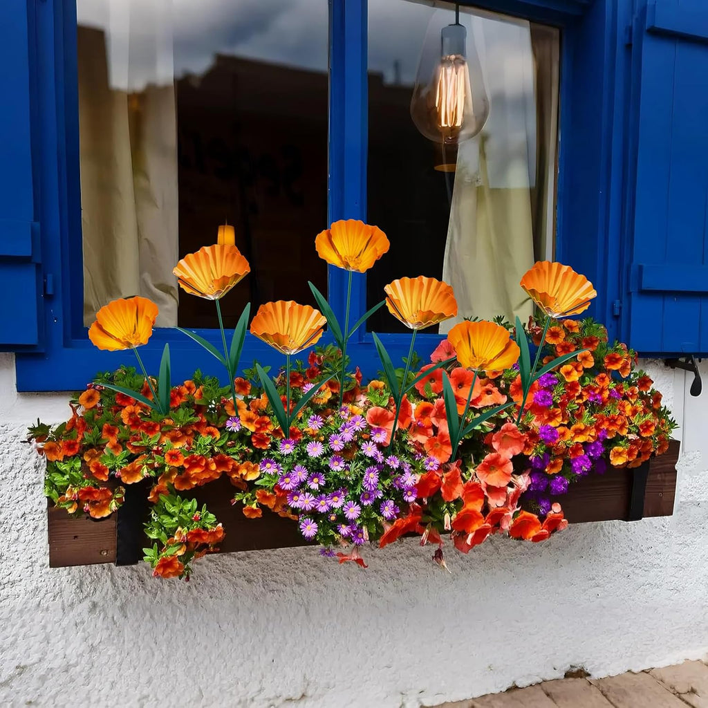 5 Pack Metal Flowers Garden Stake Decor for Outside 25. 2 Inch Metal Flowers Stakes Garden Decorations for Outdoor Yard