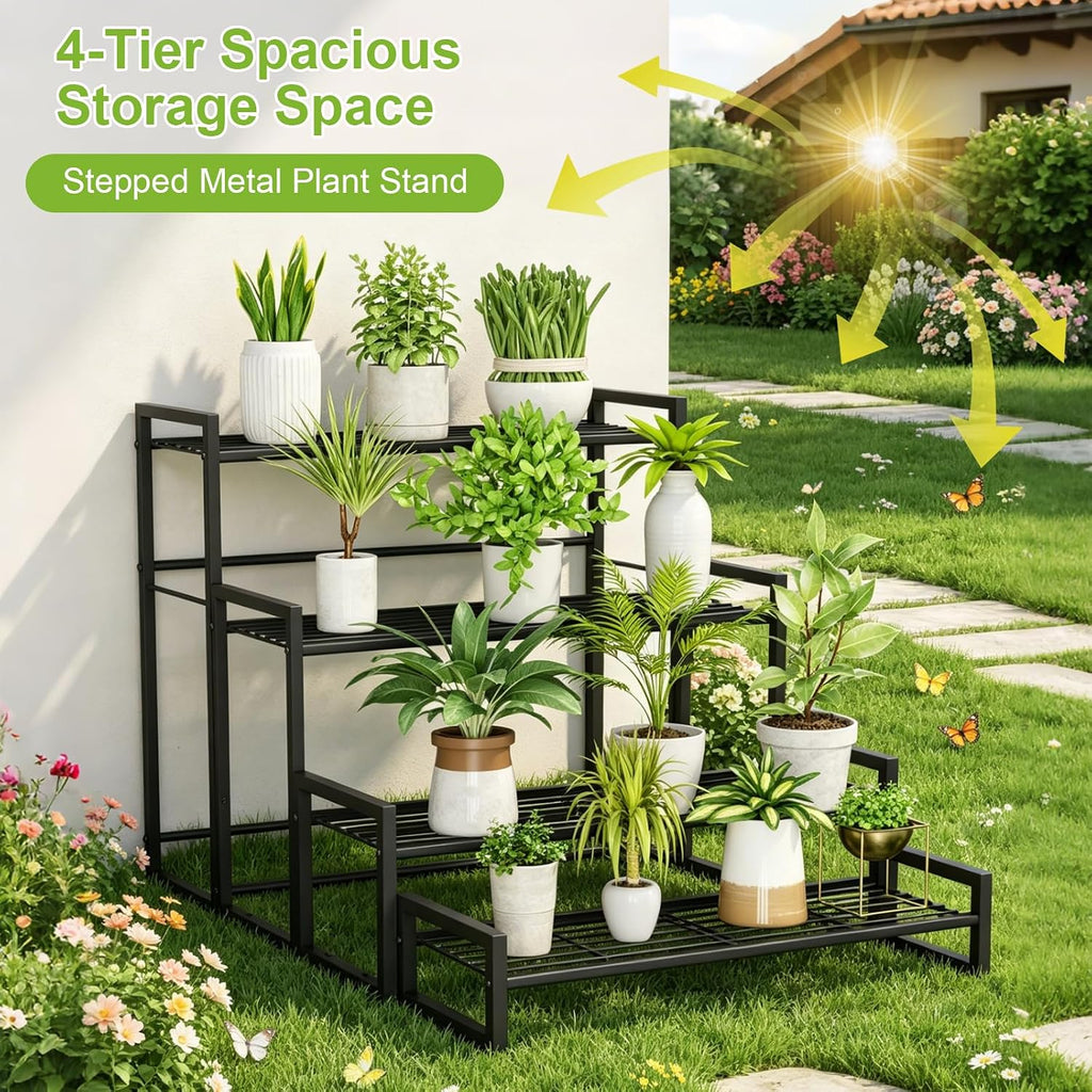 VyGrow Plant Stand, 4 Tier Widened Stackable Tiered Plant Stand, Upgraded Scalable Heavy Duty Tall Plant Shelf for