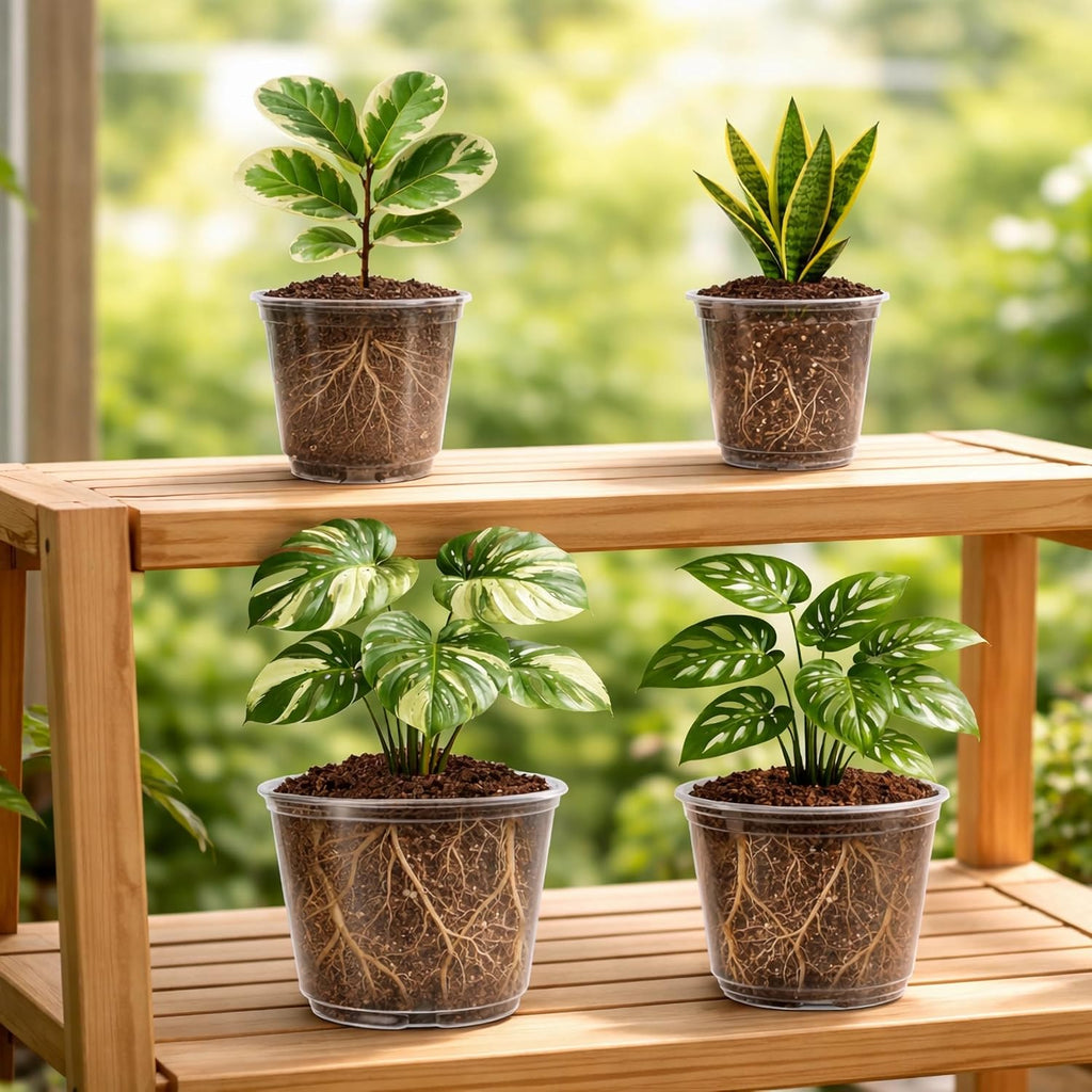 Bluepro Clear Nursery Pots with Drainage Holes, 5/6/8/10 Inch, 16-Pack | Clear PET, 4 Each of Four Large Sizes, Root