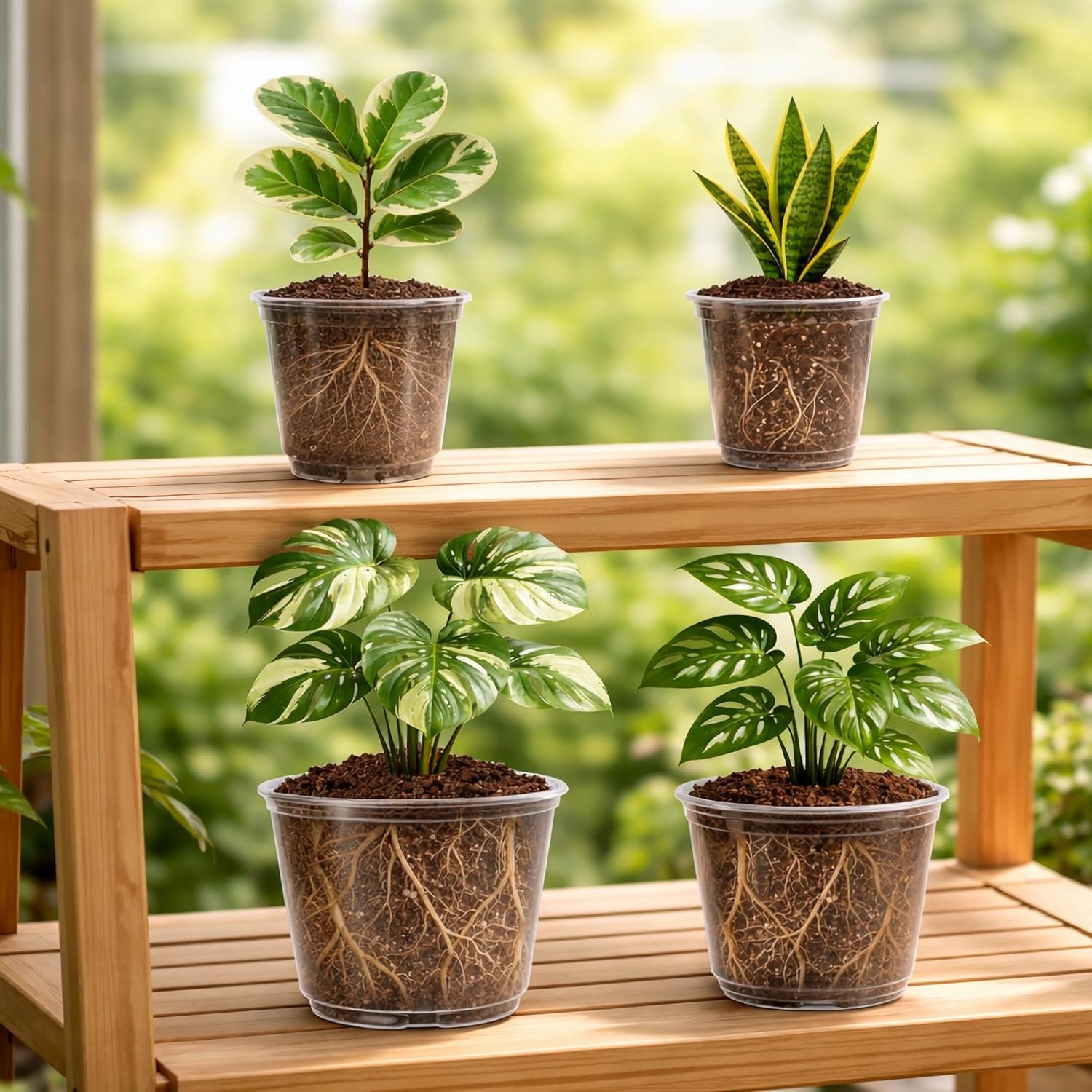Bluepro Clear Nursery Pots with Drainage Holes, 5/6/8/10 Inch, 16-Pack | Clear PET, 4 Each of Four Large Sizes, Root