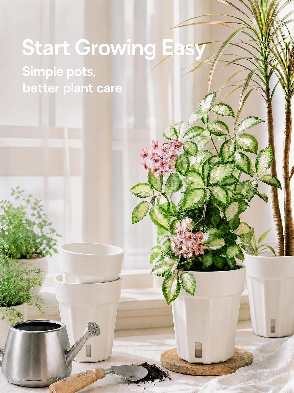 8 Pack 4" Self Watering Pots for Indoor Plants, Clear Inner Cup Planters with Drainage & Water Level Window, Absorbent