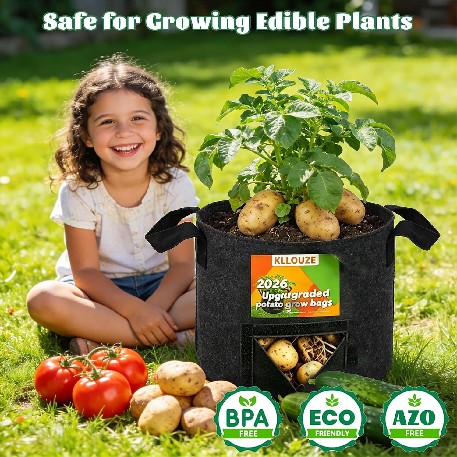Potato Grow Bags 15 Gallon with Harvest & Visible Window (4, Black, 15 Gallon)