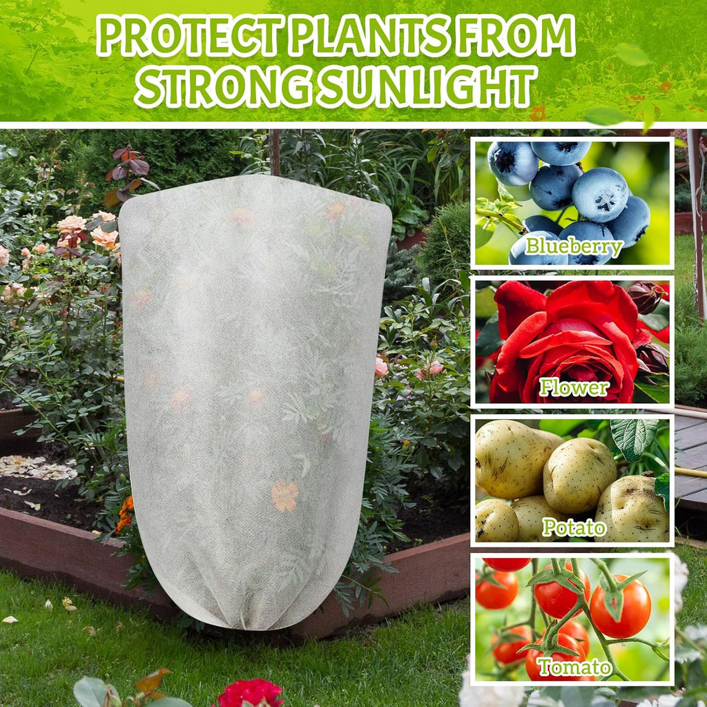4 Pcs 5 x 3.3 ft Garden Plant Shade Cover with Drawstring, Non-Woven Sun Protection Cloth for Tomatoes, Peppers