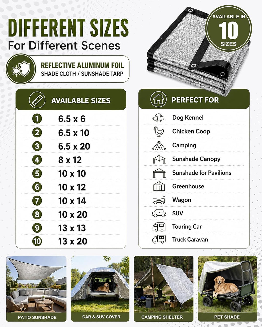 Aluminet Shade Cloth 10x20ft, 85% Reflective Silver Aluminet Shade Cloth with Grommets, Sun Protection and Breathable