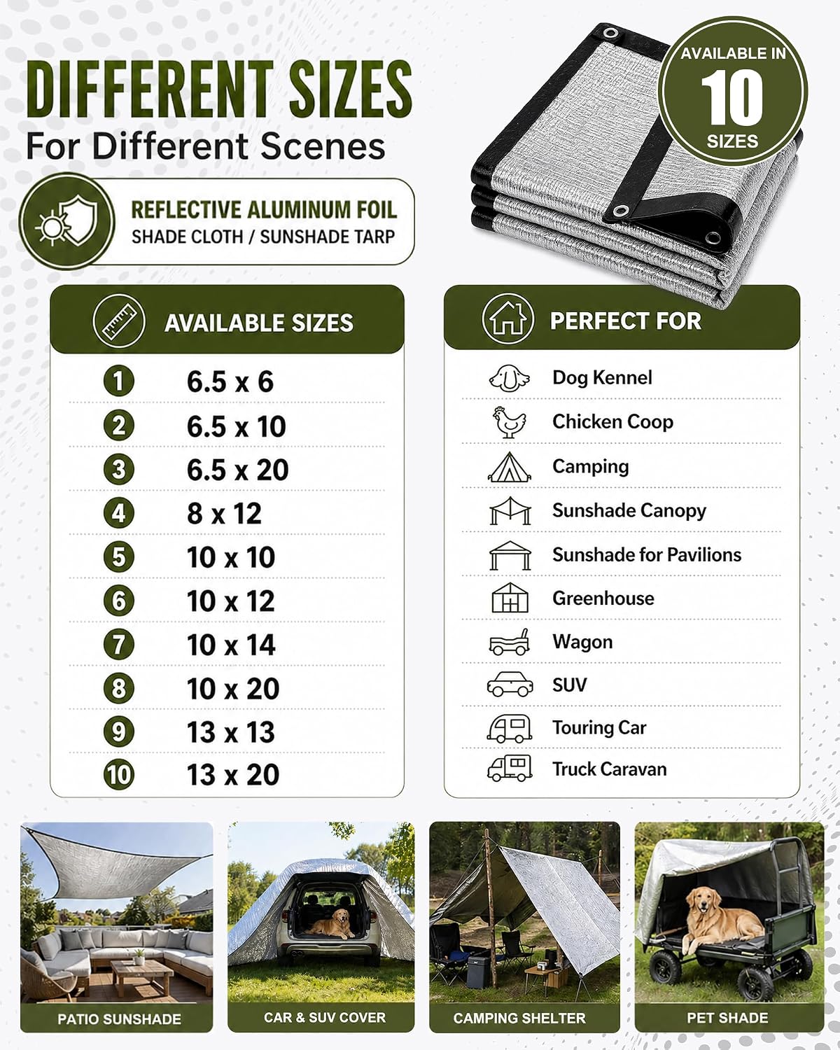 Aluminet Shade Cloth 10x20ft, 85% Reflective Silver Aluminet Shade Cloth with Grommets, Sun Protection and Breathable