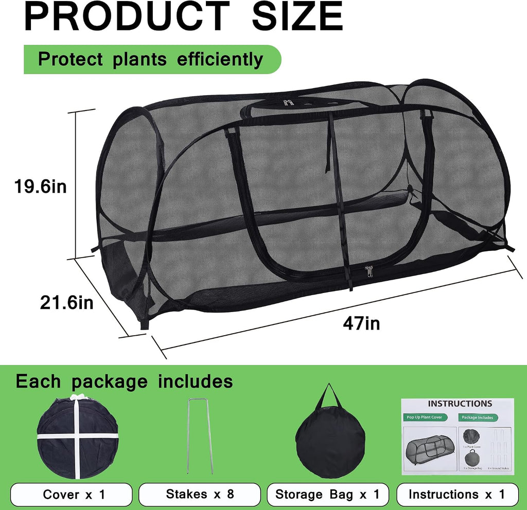 Pop Up Plant Covers for Raised Garden Bed, 47"x21.6"x19.6" Garden Cover | Plant Net Cover for Raised Bed with Top