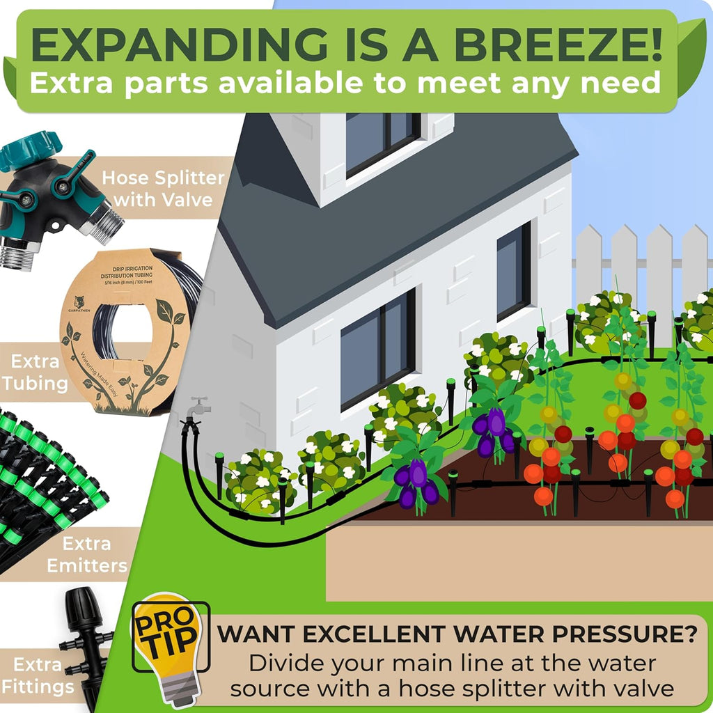 Drip Irrigation System Kit for Garden Watering, Sprinkler, 100 ft | For Garden, Yard, Raised Beds, Plants, Lawn, with