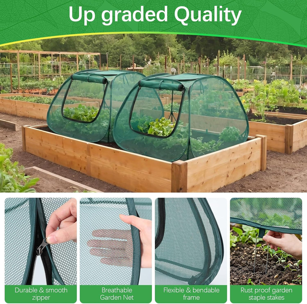 2 Pack Garden Plant Covers for Raised Beds, 35"x35"x20" Pop up Mesh Plant Covers for Outdoors, Sunblock Shade Tent