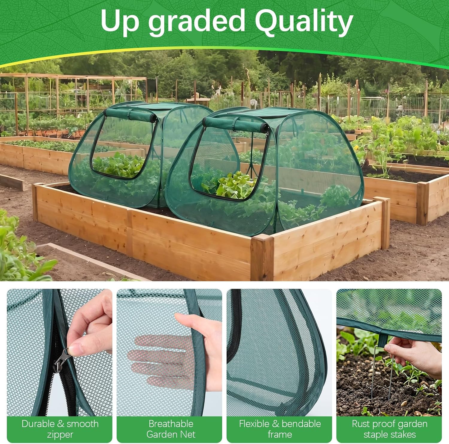 2 Pack Garden Plant Covers for Raised Beds, 35"x35"x20" Pop up Mesh Plant Covers for Outdoors, Sunblock Shade Tent