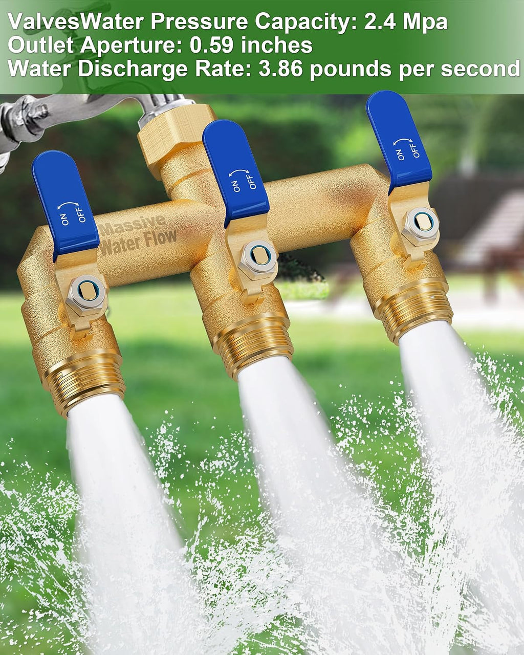 3 Way Hose Splitter, Heavy Duty Full Flow Garden Water Hose Bib Spigot Splitter, Brass Rust and Freeze Resistant