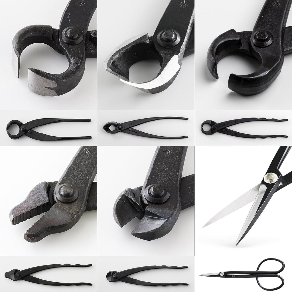 Wazakura Made in Japan 6PCS Bonsai Professional Tool Kit with Roll Bag: Yasugi Steel Twig Scissor, Concave Branch