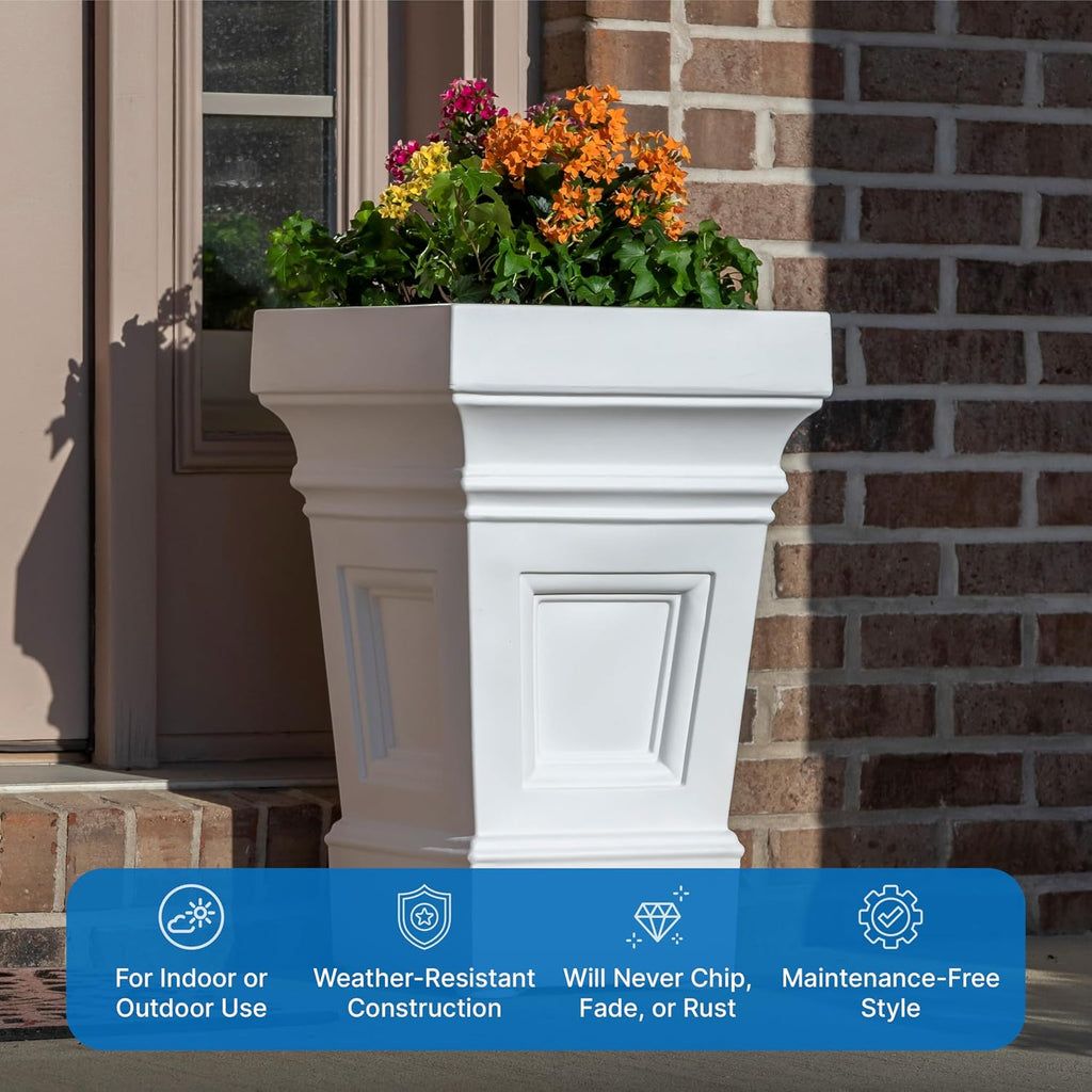Step2 Atherton Square Planter, Large Planters for Outdoor Plants, Gardening and Flower Pot for Patio or Porch