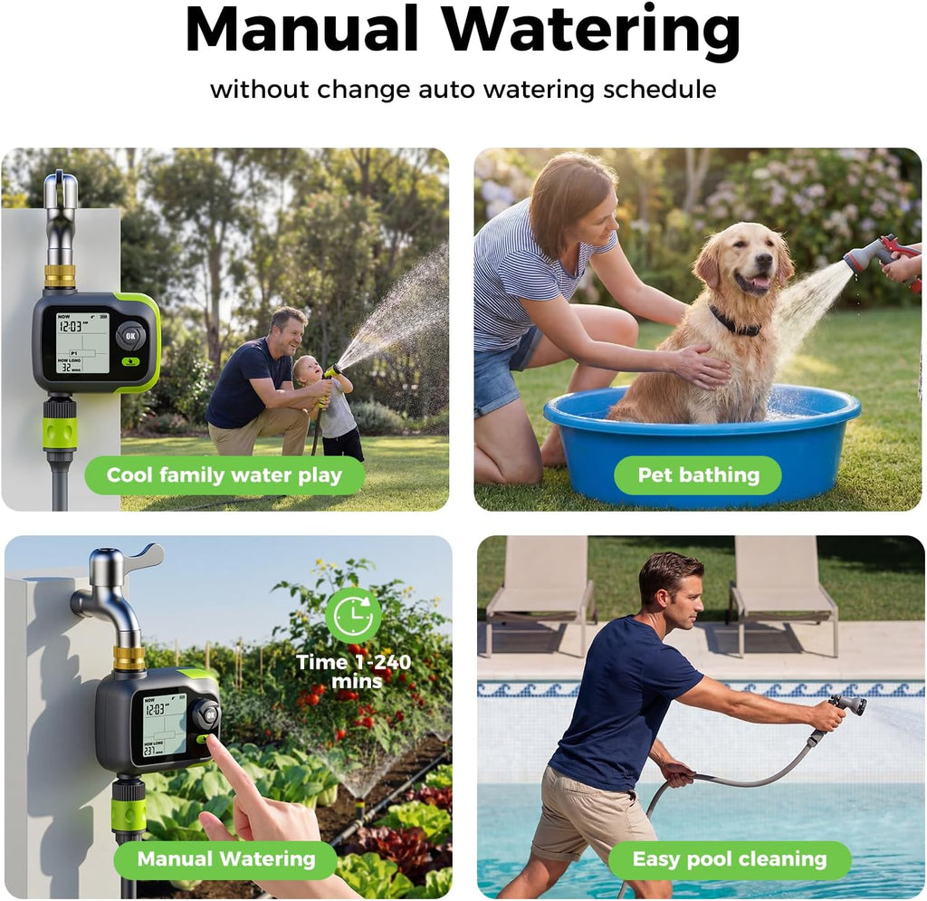 Sprinkler Timer, Watering Timer Brass Inlet for Garden Hose, Programmable Hose Timers w/Rain Delay, Outdoor Soaker