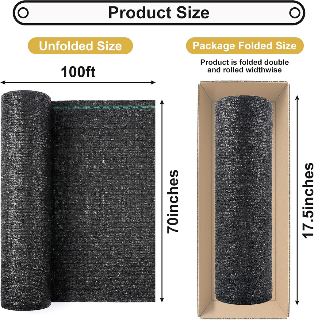 Shade&Beyond 5'10" x 100 FT 70% Shade Cloth Roll, Black | Eyelets Sun Protection Shade Mesh Tarp, UV Resistant Sun