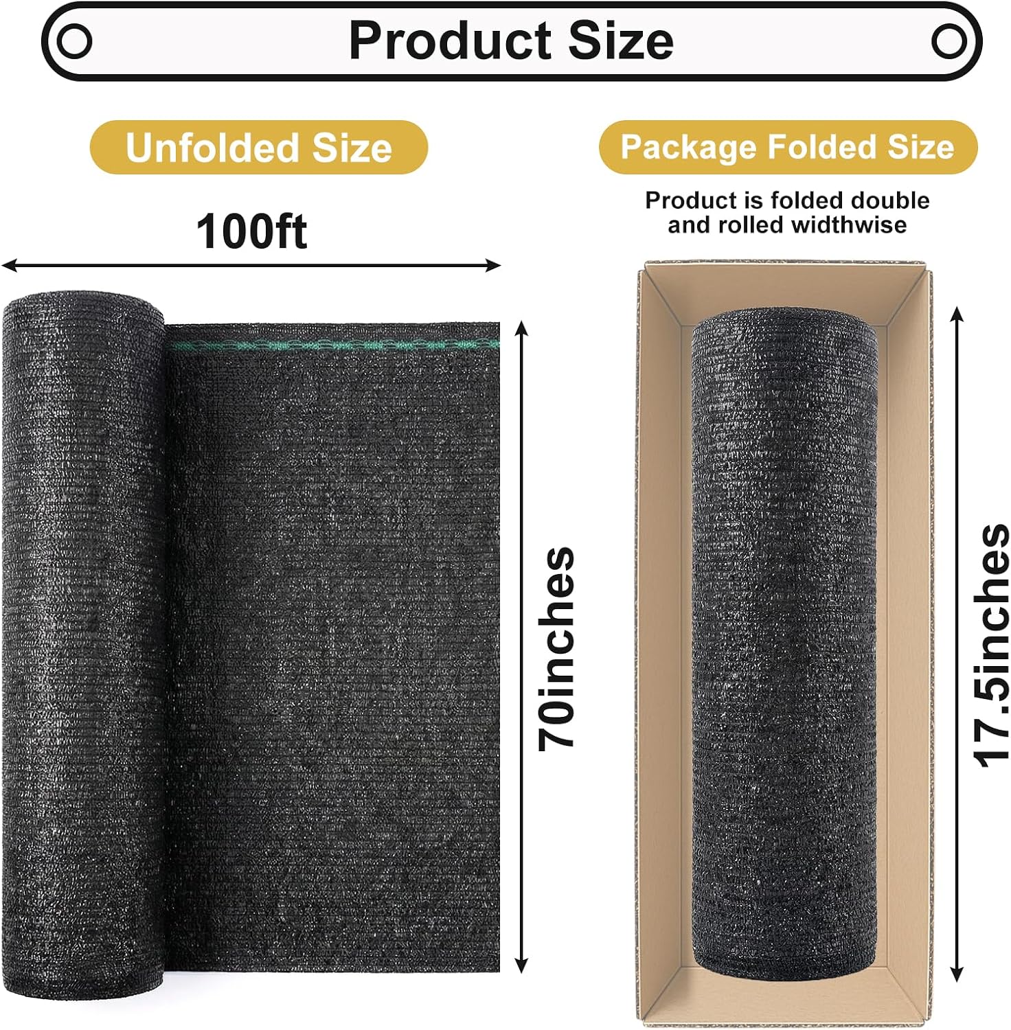 Shade&Beyond 5'10" x 100 FT 70% Shade Cloth Roll, Black | Eyelets Sun Protection Shade Mesh Tarp, UV Resistant Sun