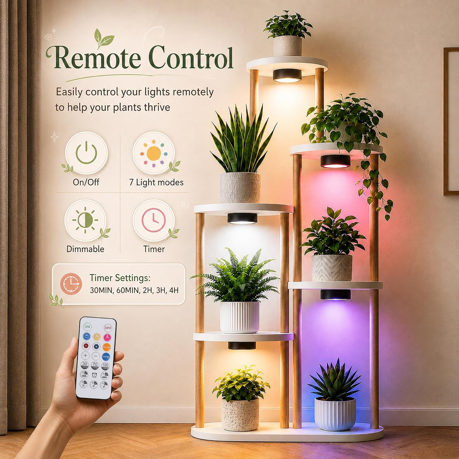 3-Pack Rechargeable Grow Lights for Indoor Plants, Cordless Plant Grow Lamp | Wireless Full Spectrum LED Plant Light
